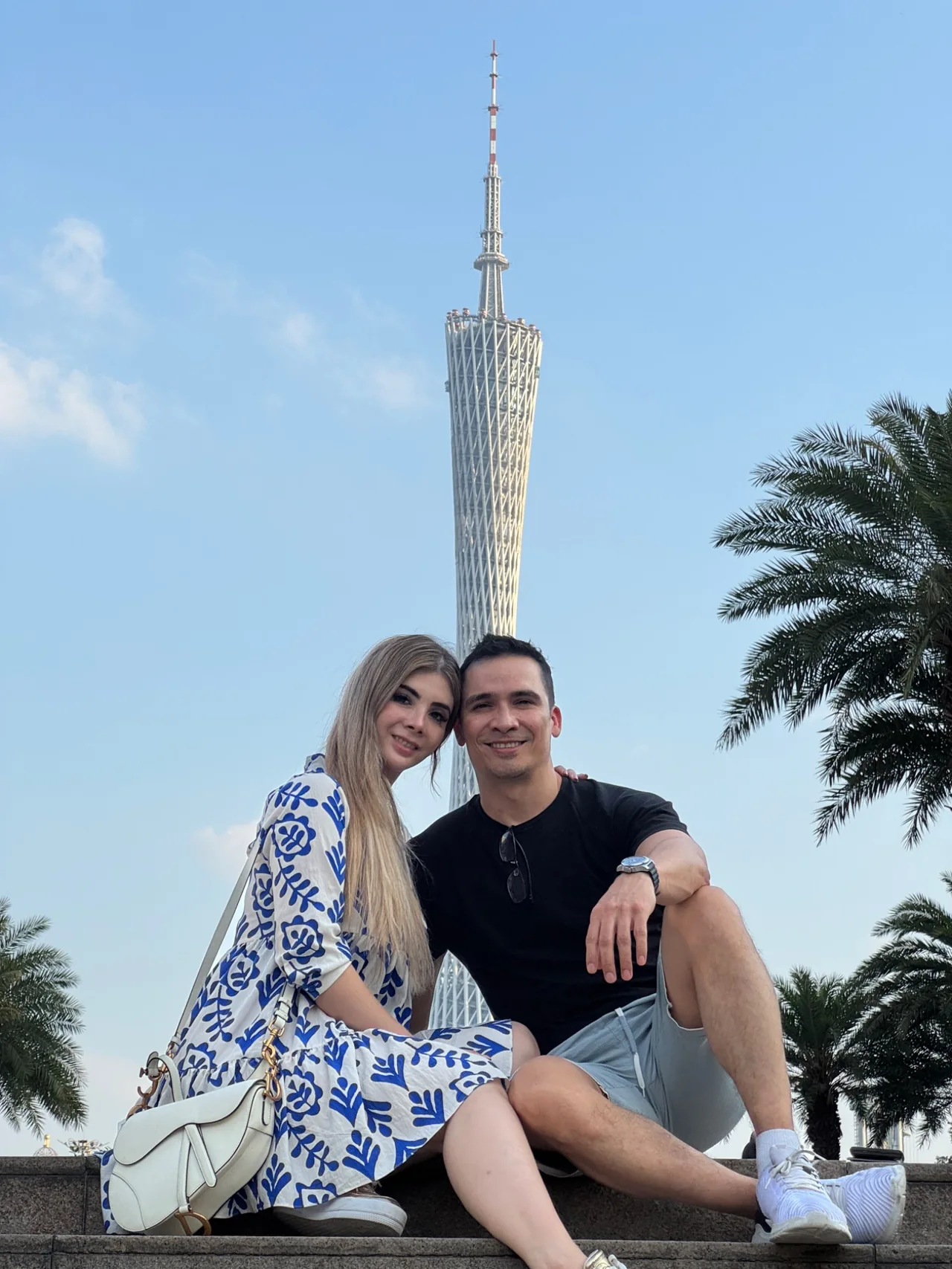 Guests in front of Canton Tower