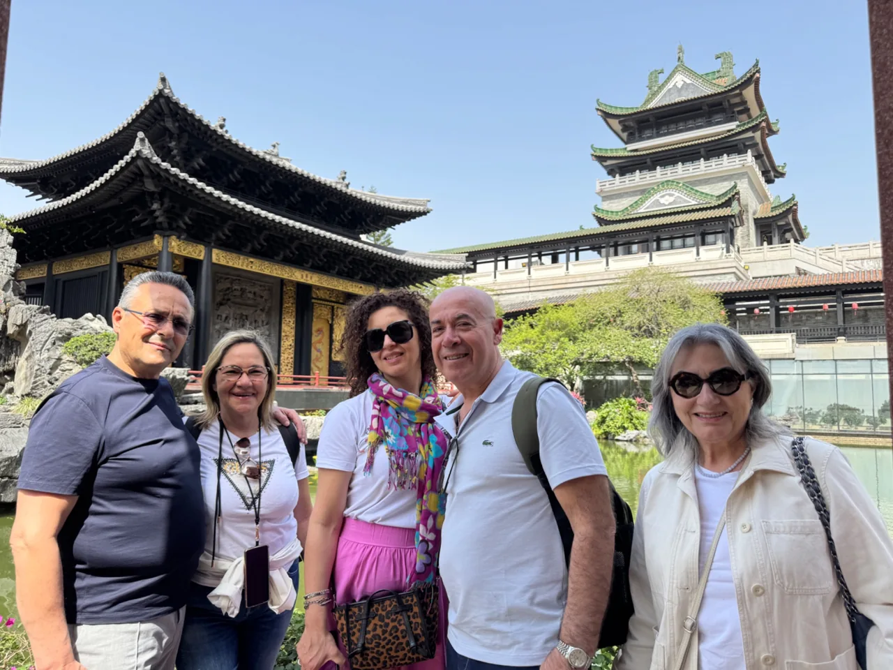 Guests exploring traditional Chinese architecture together